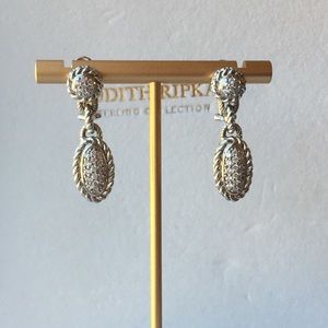 Judith Ripka Sterling Silver Oval Drop Dangle Earrings Diamonique